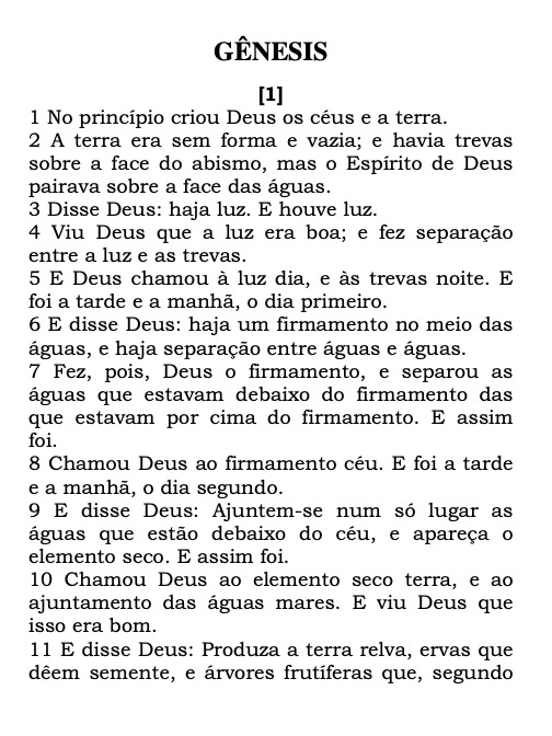 Gênesis: página de texto da Bíblia tradicional